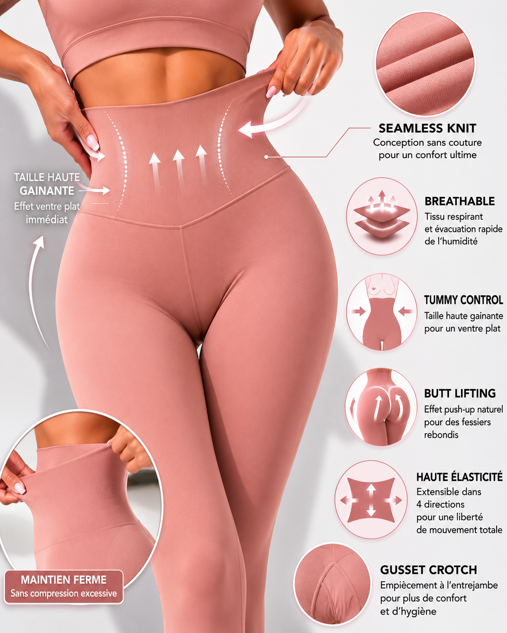Legging Gainant GALBA — Taille Haute Sculptante | Butt Lift | Sans Couture